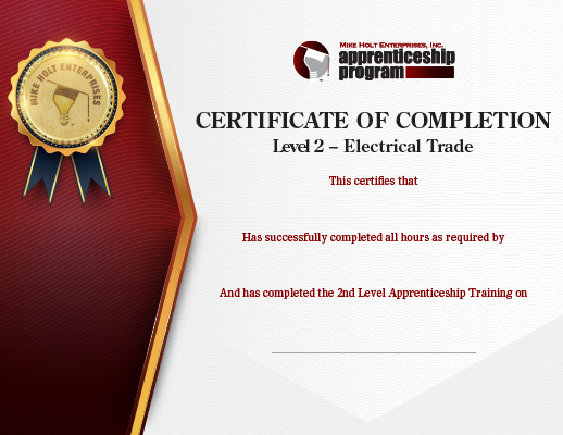 Certificate of Completion for Level 2
